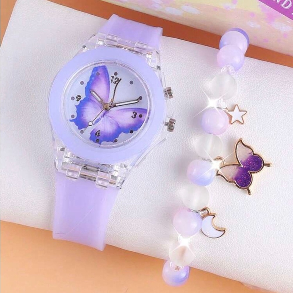 Butterfly Watch & Beaded Pendant Bracelet